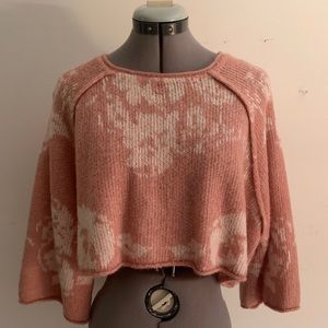 Free People cropped oversize rose printed sweater